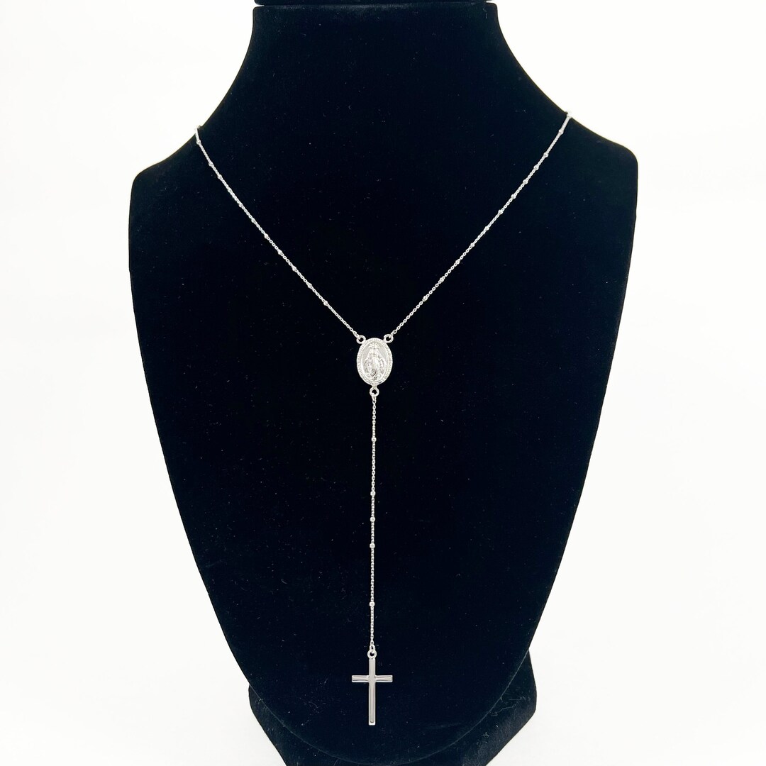 Silver Rosary Necklace Chain for Women 925 Sterling Silver Etsy