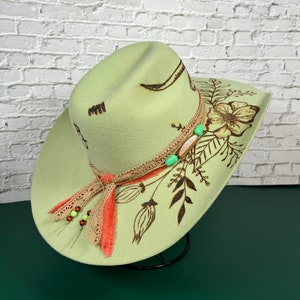 Burned Hat - Cowboy Hat - Branded Hat - Burnt Hat - Western Hat - Cowgirl Hat - Festival Hat - Handmade Hat - Rodeo - Gift - MINT TO BE