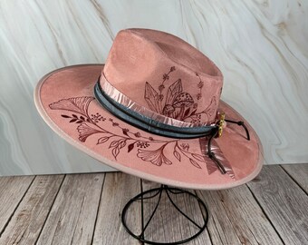 Pink Boho Fedora: Custom Burned Freehand Design, Medium. - Etsy display picture 2