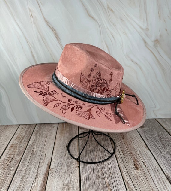 Pink Boho Fedora: Custom Burned Freehand Design, Medium. - Etsy display picture 2