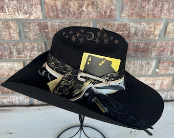 Hand Burned Cowgirl Hat: Yellowstone Style, Black, Small  display picture 3