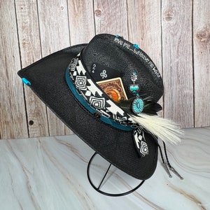 Straw Hat - Cowboy Hat  - Summer Hat - Western Wear - Festival Hat - Gift - Black Hat - Fashion - LEAVE ME WILD