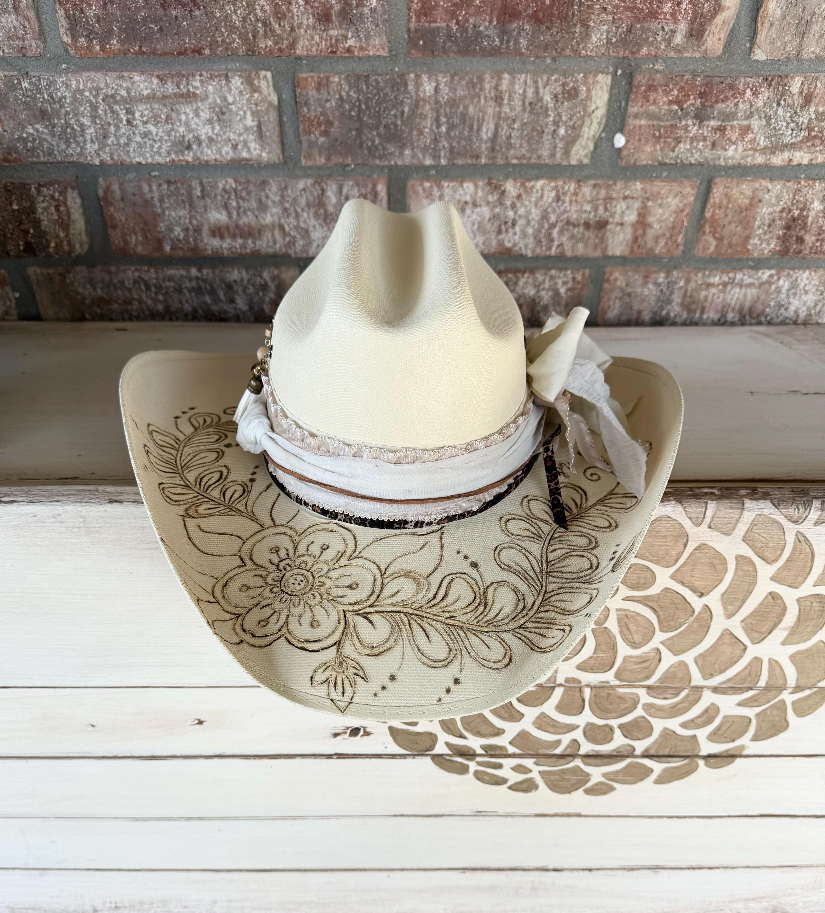1495 Fourth Of July Cowgirl Hat Women\'s Straw Cowboy Hat Ombre White Denim Custom 4th of July Cowboy Hat - Etsy main image 3
