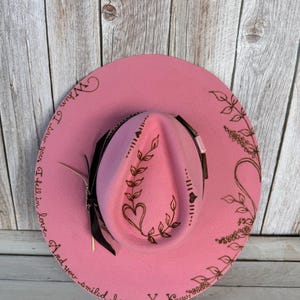 Wide Brim Hat - Burned Hat - Burnt Hat - Flat Brim Hat - Pink Hat - Felted Wool Hat - Boho Hat - Gift - Spring Hat - PINK OBSESSION