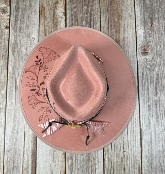 Pink Boho Fedora: Custom Burned Freehand Design, Medium. - Etsy display picture 1
