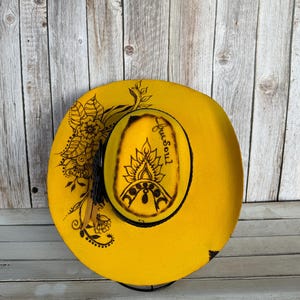 Burned Hat - Burnt  Hat - Branded Hat -  Cowboy Hat - Western Hat - Custom Hat - Quarterhorse  Hat  - Rodeo - Gift - YELLOW ROSE