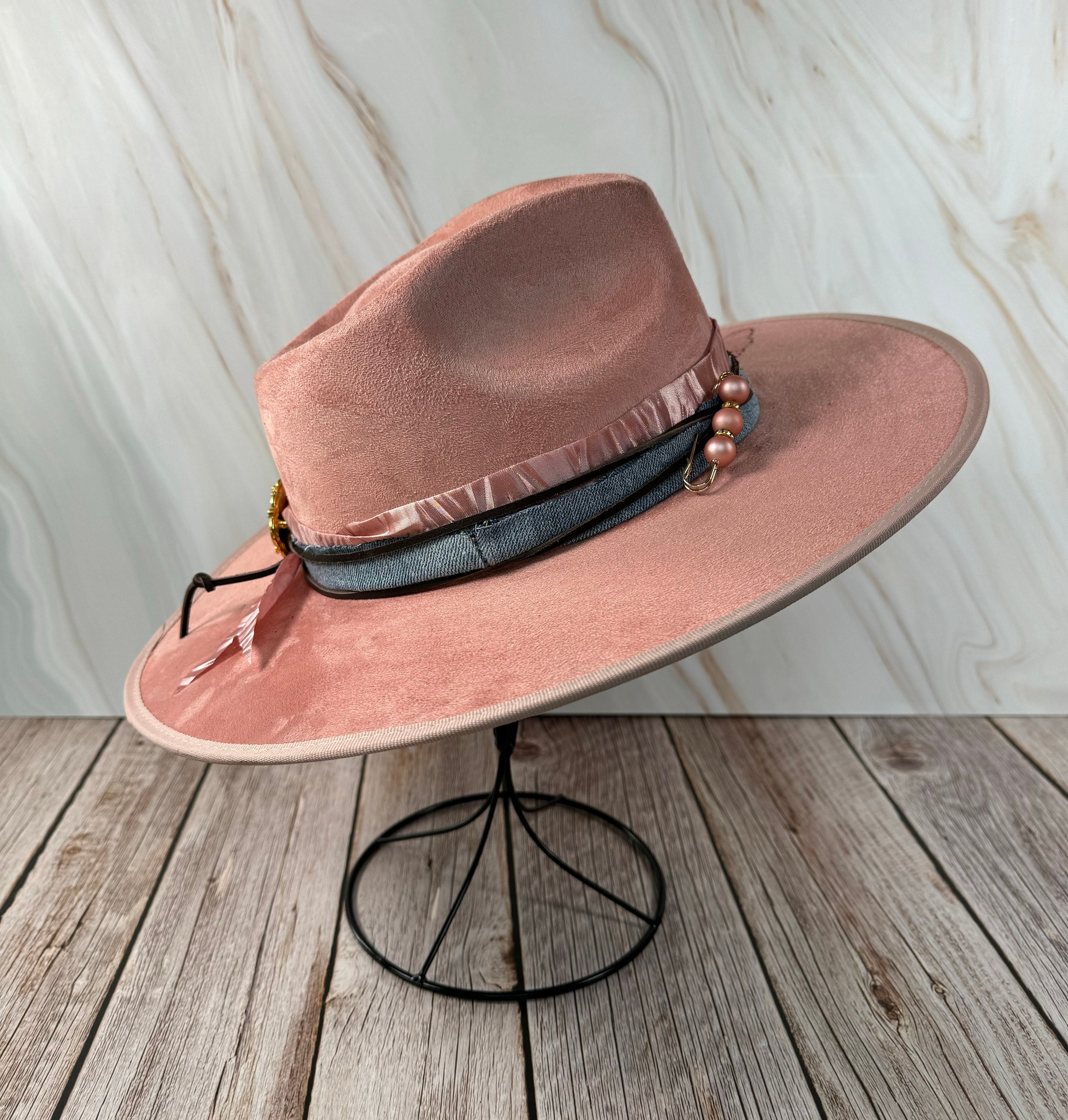 Dusty Pink Boho Western Fedora THE BOHO FEDORA HAT- PINK – Beauty & Blossom Boutique EP main image 3