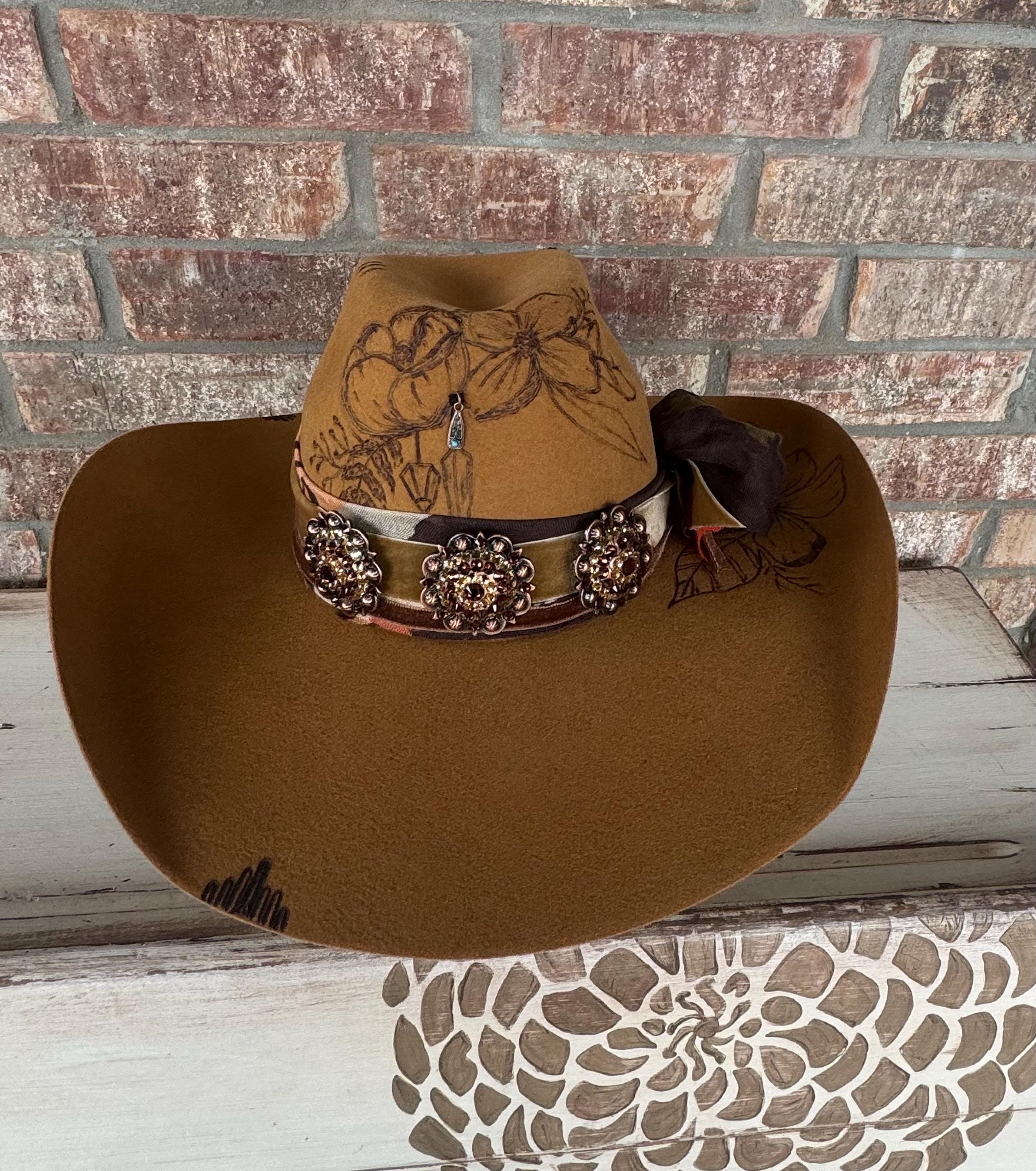 Hand Burned Cowboy Hat - Tobacco Cashmere Western Hat, Gypsy  display picture 1