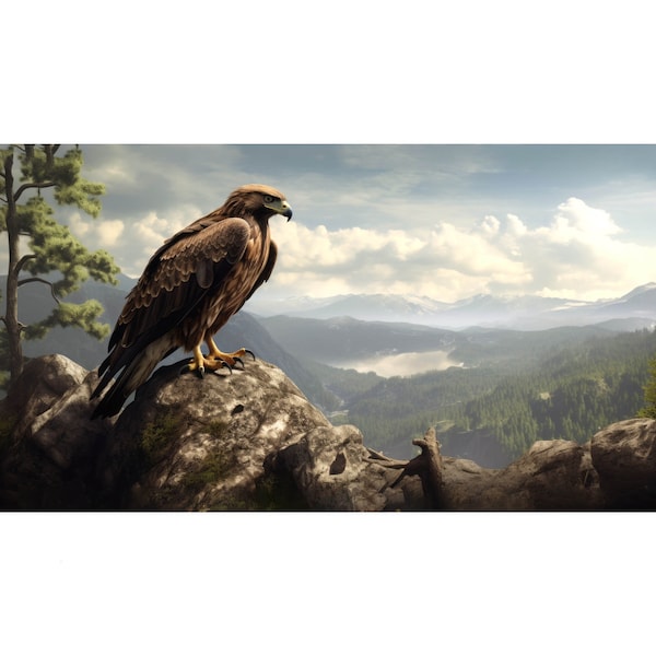 Hawk Painting on Canvas Art Print, Gallery Wrap Stretched Wall Decor Ready to Hang Canvas Artwork