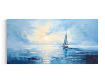 Sailboat at Sea Painting on Canvas Art Print, Beach Scenery Decor Gallery Wrap Stretched Wall Decor