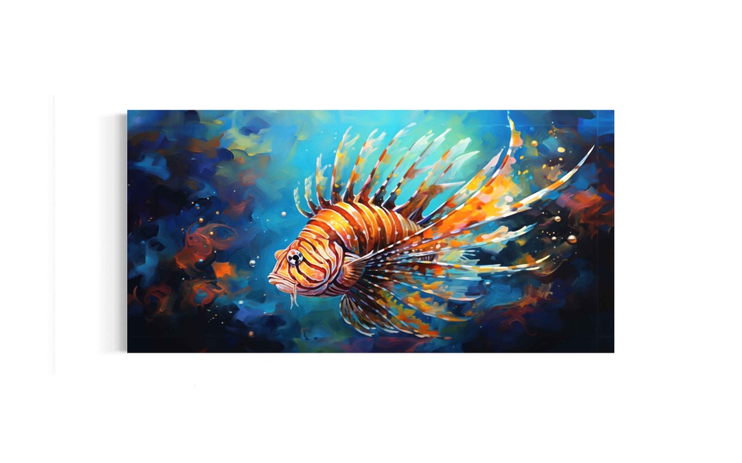 Lionfish Painting on Canvas Art Print, Wall Art Artwork Gallery Wrap