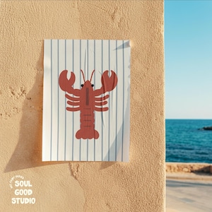 Whimsical Lobster Wall Art Printable | Nautical Kitchen Decor | Hand-Drawn Coastal Digital Download | Summer Art | Beach House Print