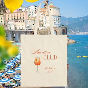 APERITIVO CLUB Custom Canvas Tote Bag // Custom Bachelorette Tote // Personalized Beach Bag // Wedding Gift Bag // Custom Aperol Spritz Bag