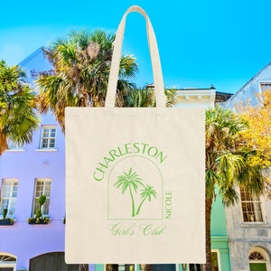 Charleston Bachelorette Canvas Tote Bag, Custom Bachelorette Tote, Custom Location Bag, Bach Beach Bag, Bridesmaids Gift Bag