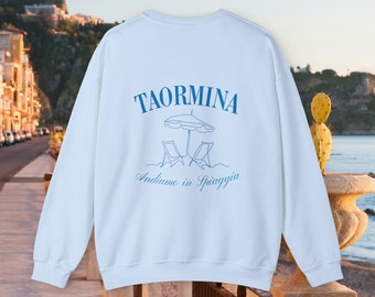 TAORMINA Beach Club Sweatshirt // Italy Custom Crewneck // Italian Honeymoon Sweatshirt // 2 Sided Custom Location Sweatshirt