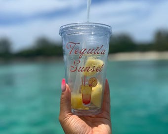 TEQUILA SUNSET Personalized Tumbler // Bachelorette Cup // Custom Cup // Acrylic Tumbler with Straw // Bride Tumbler // 16oz Tumbler