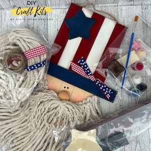 DIY Craft Kit, Uncle Sam Wall Hanging, 4th of July, Americana, Wall Decor, Summer Decor, Red White and Blue, Patriotic, Paint It Yourself