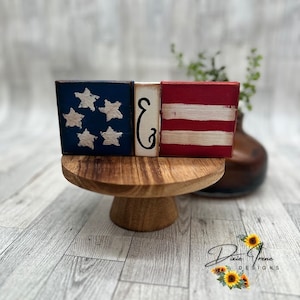 Stars and Stripes Blocks, Patriotic Tiered Tray, Summer Decor, Flag, 4th of July, Americana, Farmhouse, Red, White and Blue, Shelf Sitter