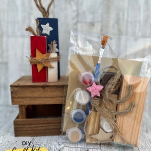 Kit de bricolaje, trío de petardos, bandera, bandeja escalonada, decoración de verano, casa de campo, 4 de julio, patriótico, americana, píntalo tú mismo, kit de manualidades