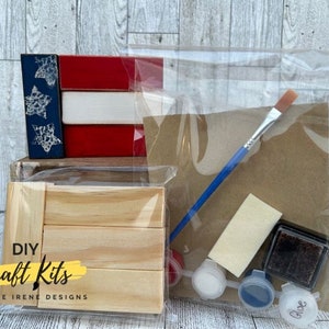 Kit de bricolaje, bandera de bloque mediano, bandera, bandeja escalonada, decoración de verano, casa de campo, 4 de julio, patriótico, americana, pintura usted mismo, kit de artesanía