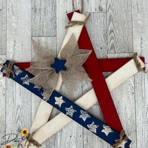 Stick Star, Tiered Tray, Summer Decor, Farmhouse, 4th of July, Patriotic, Wall Decor, Handmade, Hand Painted, Red, White, and Blue, Stars