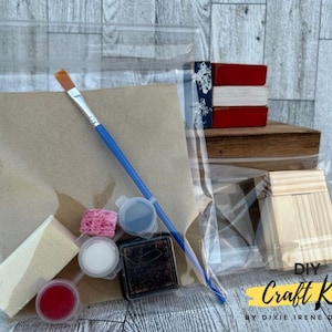 Kit de bricolaje, conjunto de bandera de mini bloque, bandera, bandeja escalonada, decoración de verano, casa de campo, 4 de julio, patriótico, americana, pintura usted mismo, kit de artesanía