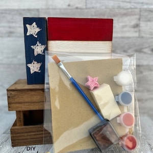 Kit de bricolaje, bloques estadounidenses, bandera, bandeja escalonada, decoración de verano, casa de campo, 4 de julio, patriótico, estadounidense, píntelo usted mismo, kit artesanal