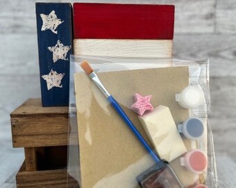 DIY Kit, Americana Blocks, Flag, Tiered Tray, Summer Decor, Farmhouse, 4th of July, Patriotic, Americana, Paint It Yourself, Craft Kit