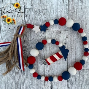 Guirnalda de cuentas americana, bandeja escalonada, decoración de bandera, decoración de verano, 4 de julio, patriótico, americana, granja, bandeja escalonada de bandera, petardo