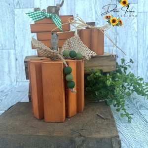 Set of Three Block Pumpkins, Fall Decor, Fall Tiered Tray, Autumn Decor, Pumpkins, Harvest Tiered Tray, Fall Shelf Sitter