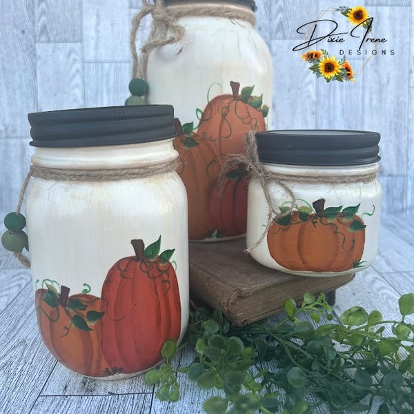Fall Mason Jars, Quart Jar, Pint Jar, Half Pint Jar, Tiered Tray, Fall Decor, Pumpkin Jar, Fall Shelf Sitter, Fall Kitchen Decor