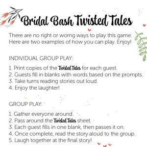 Bridal Bash Twisted Tales Party Game Madlib type Fun Activity for