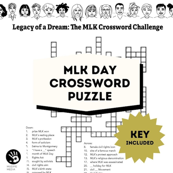 MLK Day Special Crossword Puzzle - Legacy of a Dream: Civil Rights & Martin Luther King Jr. Educational Activity - Printable PDF