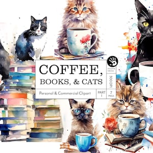 Gatos de cafeterías y teterías: vol. 1 - Ilustración de gatito en acuarela para amantes de los gatos, amantes de los libros y adictos al café Descargas PNG transparentes