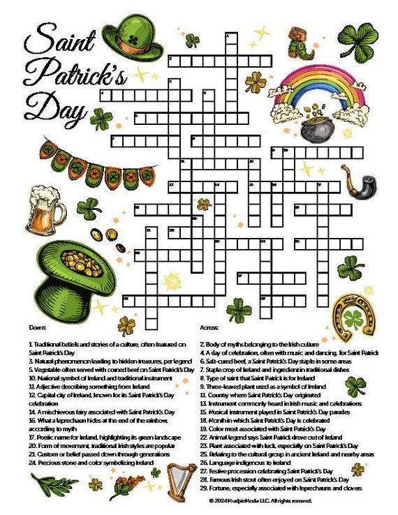 Ultimate st. patrick's day crossword adventure - unravel irish legends and  celebrate tradition - perfect for celebrations - etsy