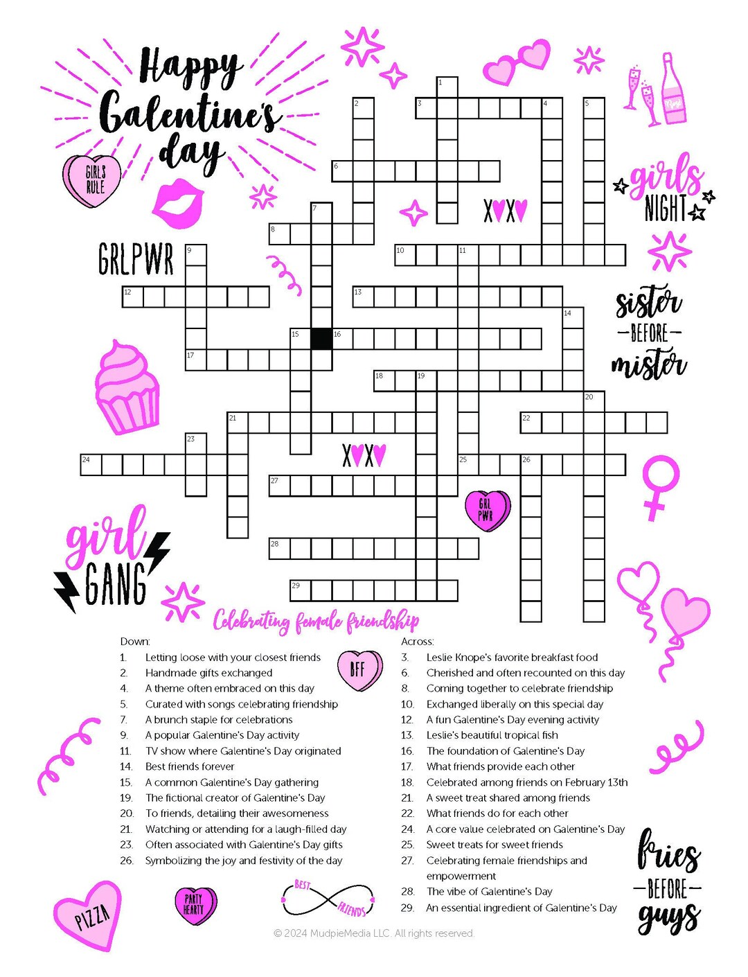 Galentine #39 s Printable Activity for Girls #39 Night Empowerment Crossword Galentine #39 s Printable Activity for Girls #39 Night Empowerment Crossword