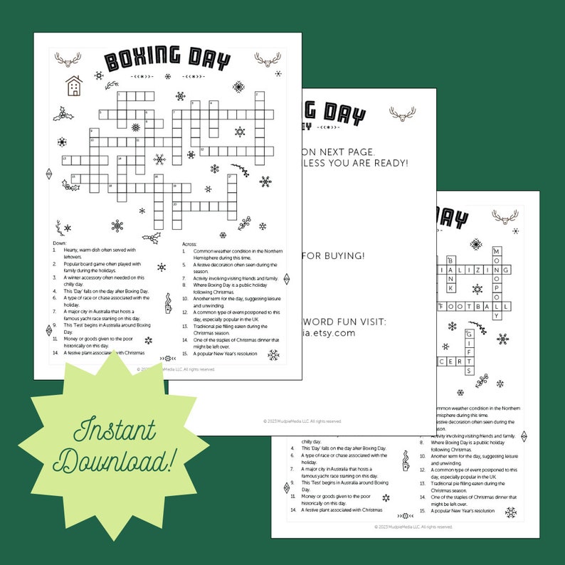 Boxing Day Delight Crossword Puzzle Fun Educational Holiday Game Boxing Day Delight Crossword Puzzle Fun Educational Holiday Game