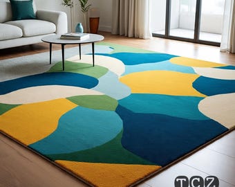 Multicolored Vibrant handmade woollen tufted hand carved contemporary area rug for living room bedroom 6x9 8x10 8x11 9x12 10x14 12x15 12x18