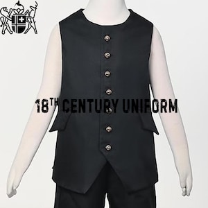 Men&#39;s Black Wool Colonial Vest: 18th Century Waistcoat