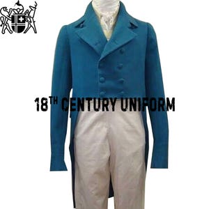 Blue Wool Victorian Tailcoat: Regency Wedding Military Style