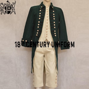 Green Wool Frock Coat: 1779 British Uniform, Napoleon, Victorian Costume