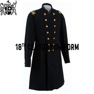 Men Frock Coat, Captain Frock Coat, Officer Rank Frock Coat, Military Frock Coat, 18th Century Frock Coat Black Wool Coat
