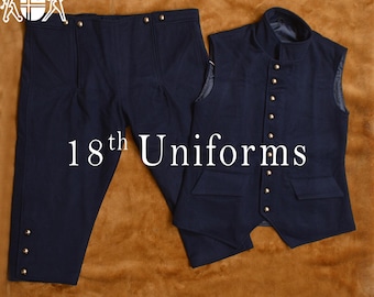 Navy Blue Wool Regency Outfit: 18th Century Vest & Breeches