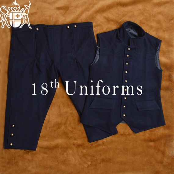 Navy Blue Wool Regency Outfit: 18th Century Vest & Breeches