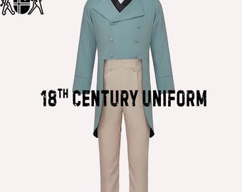 Men's Blue Wool Regency Tailcoat: Mr. Darcy Bridgerton Style
