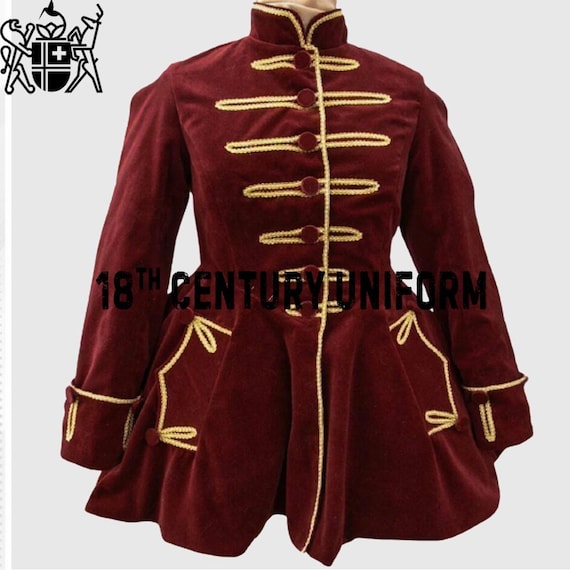 Ladies Maroon Velvet Riding Habit Frock Coat: 18th Century Steampunk Style