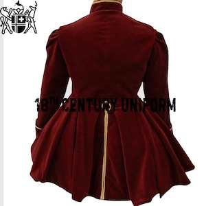 Riding Habit Frock Coat, 18th Century Frockcoat, Victorian Frock Coat, Steampunk Frock Coat, Colonial Frockcoat, Ladies Maroon Velvet Coat back side view