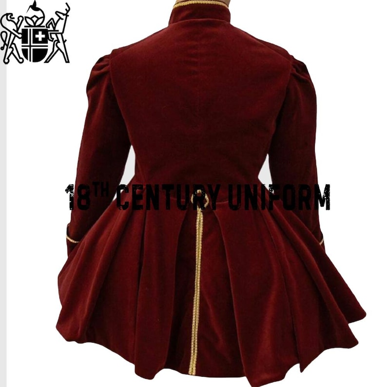 Riding Habit Frock Coat, 18th Century Frockcoat, Victorian Frock Coat, Steampunk Frock Coat, Colonial Frockcoat, Ladies Maroon Velvet Coat back side view
