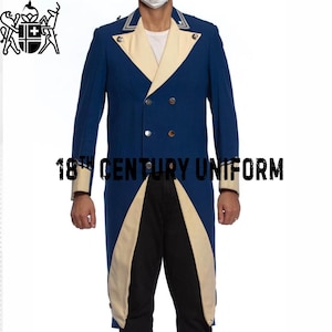 1950s Regency Wool Tailcoat: Revolutionary War Style Blue Jacket