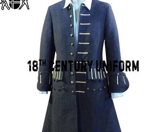 メンズグレーウールキャプテンフロックコート：18世紀の海賊スタイル